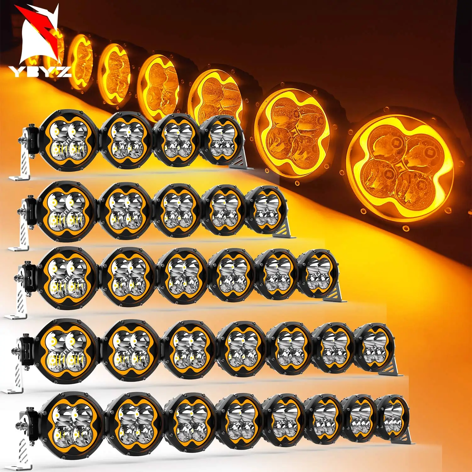 

YBYZ 16-52-дюймовый 4x4 внедорожный светодиодный светильник высокой мощности, съемный светодиодный светильник, комплект раллийных противотуманных фар с янтарным DRL для Jeep SUV UTV