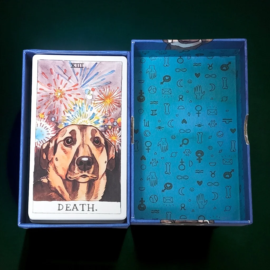 

Dog Tarot Deck in Rigid Box, 78 Pcs Cards Inspired By Wise Companion Printed on 350GSM Double-embossed Cardstock 12*7cm