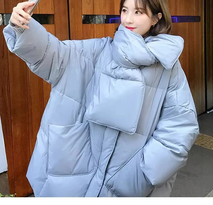 2026 Autumn and Winter New Women's Down Jacket Windproof Scarf Oversized Jacket