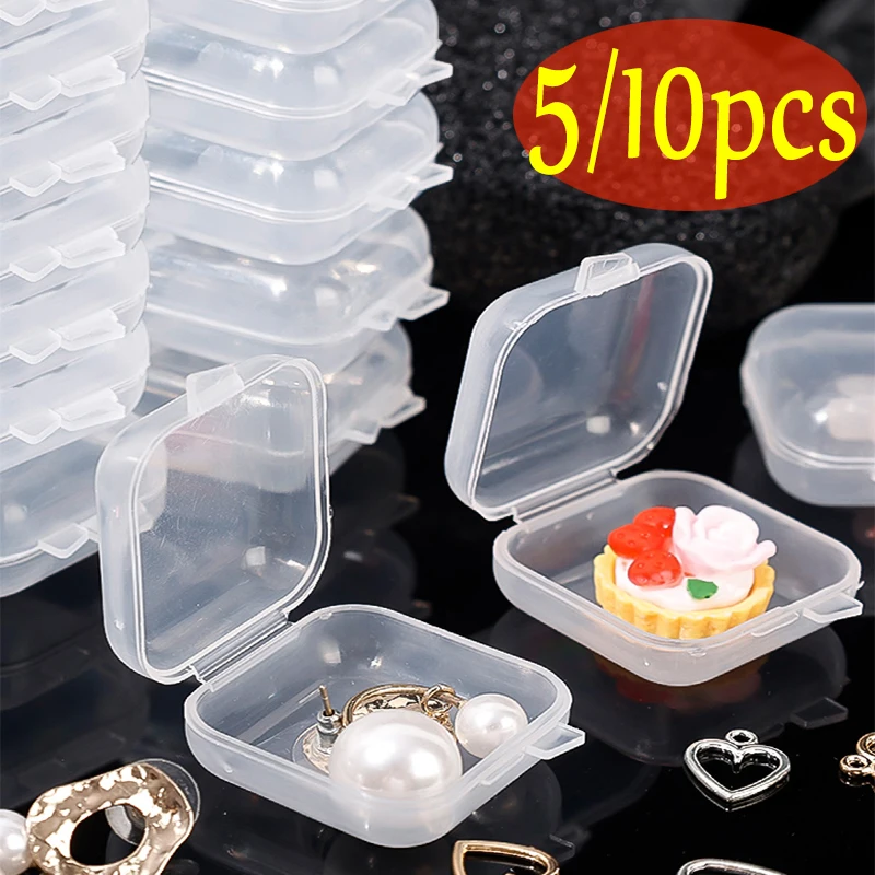 5/10pcs Mini Storage Box Transparent Square Plastic Boxs Earrings Jewelry Packaging Storage Small Square Box Jewelry Organizer