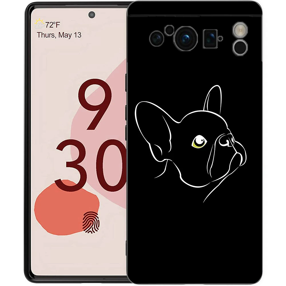 French Bulldog For Google Pixel 8 7 6 Pro 6A 5G Black Phone Case Soft Shockproof Back Cover Silicone TPU Shell Coque