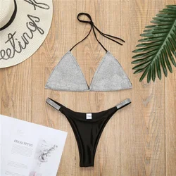 Shiny Sexy String Bikini Backless Rhinestone Sparkling Swimsuit Women 2 Piece Y2K Brazil Beach Trend Swimwear Bathing Thong Suit