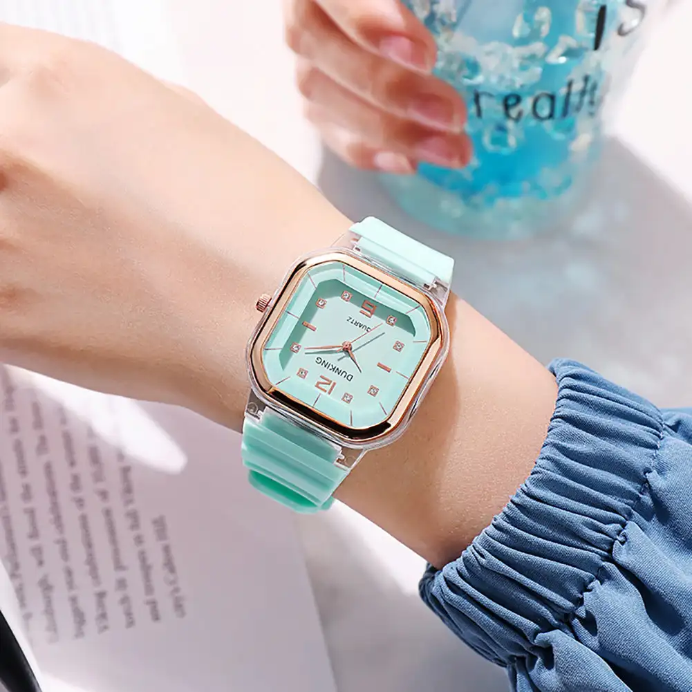 Relojes de silicona de Color caramelo para mujer, relojes de pulsera deportivos de esfera cuadrada para exteriores, reloj de cuarzo informal simple