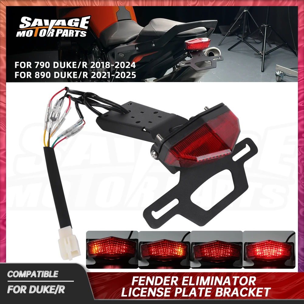 

2024 For 790 DUKE/R License Plate Holder 890 Duke/R 2025 Motorcycle Accessories Fender Eliminator Tail Frame LED Plate Light