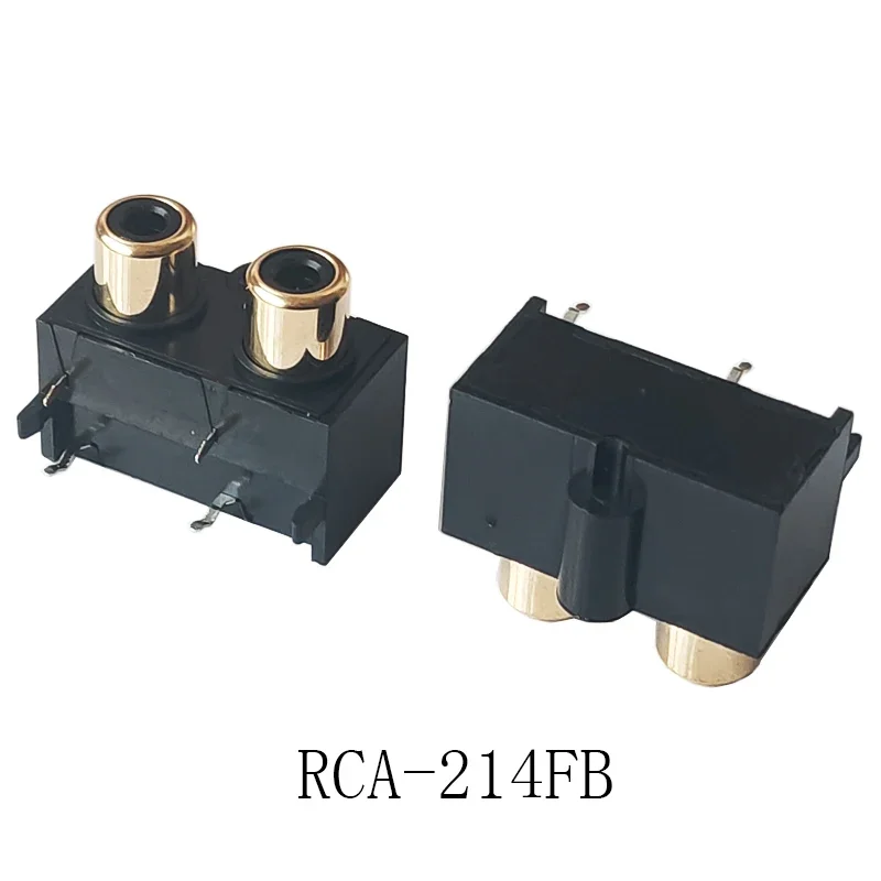 2PCS RCA Connector Female Golden Audio Video Jack AV Jack Connector Female Two Hole RCA-214FB Black 6Pin