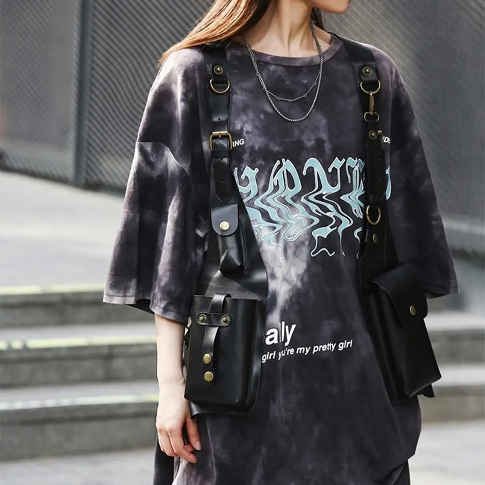 

Retro Steampunk Shoulder Harness Bag PU Leather Anti-Theft Vintage Underarm Bag Double Phone Case Practical Shoulder Harness Bag