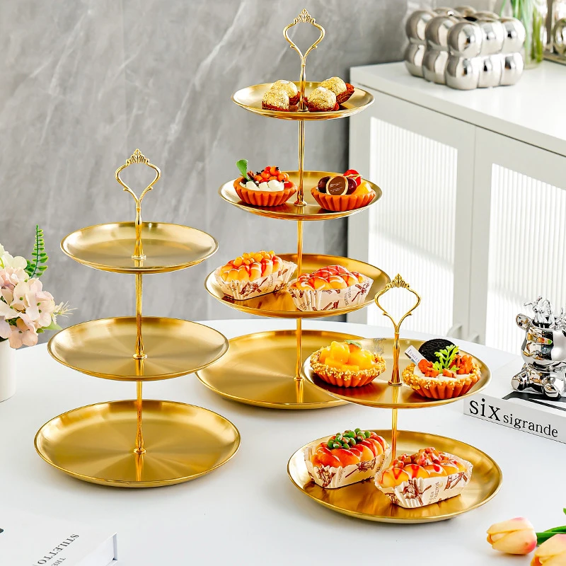 2/3-Tier Stainless Steel Cake Stand, multi-layer dessert display tray, ideal for cakes, snacks and pastries, elegant table decor