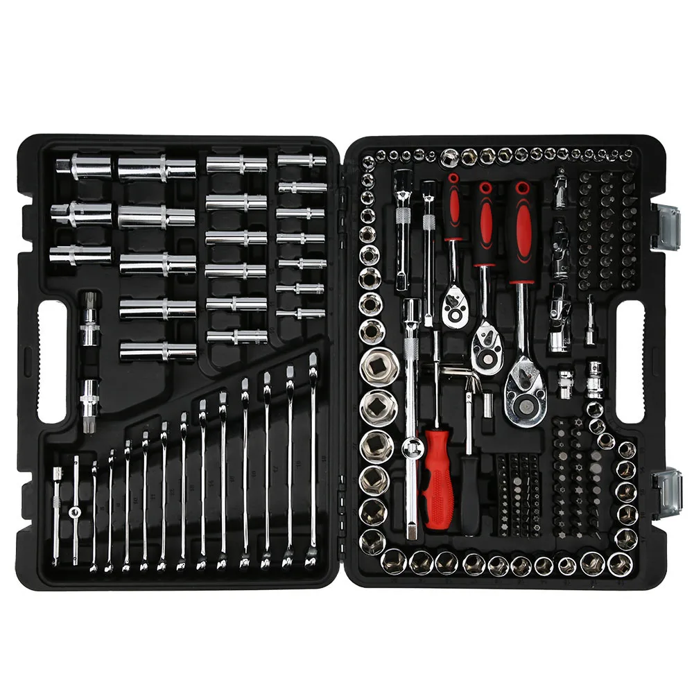 215 Stuks Ratelsleutel Set 1/4in 3/8in 1/2in Socket Set Tool Case Handgereedschap Kits Doos LPD00057
