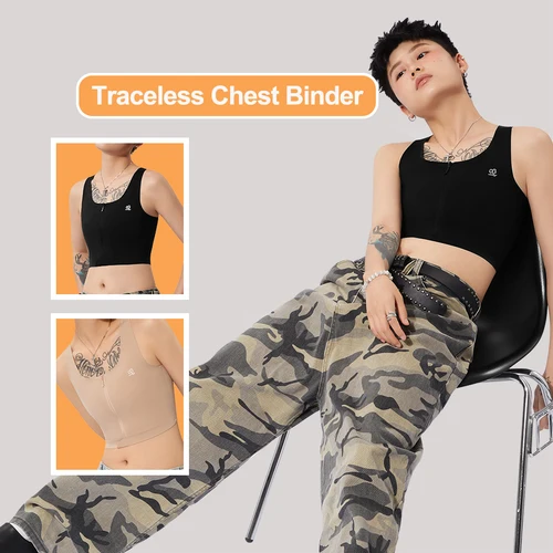 Imagen 1 del producto Janest-carpeta de pecho con cremallera frontal, carpeta sin costuras para el pecho, Sujetador deportivo FTM, sensación de enfriamiento, corsé superior de soporte completo