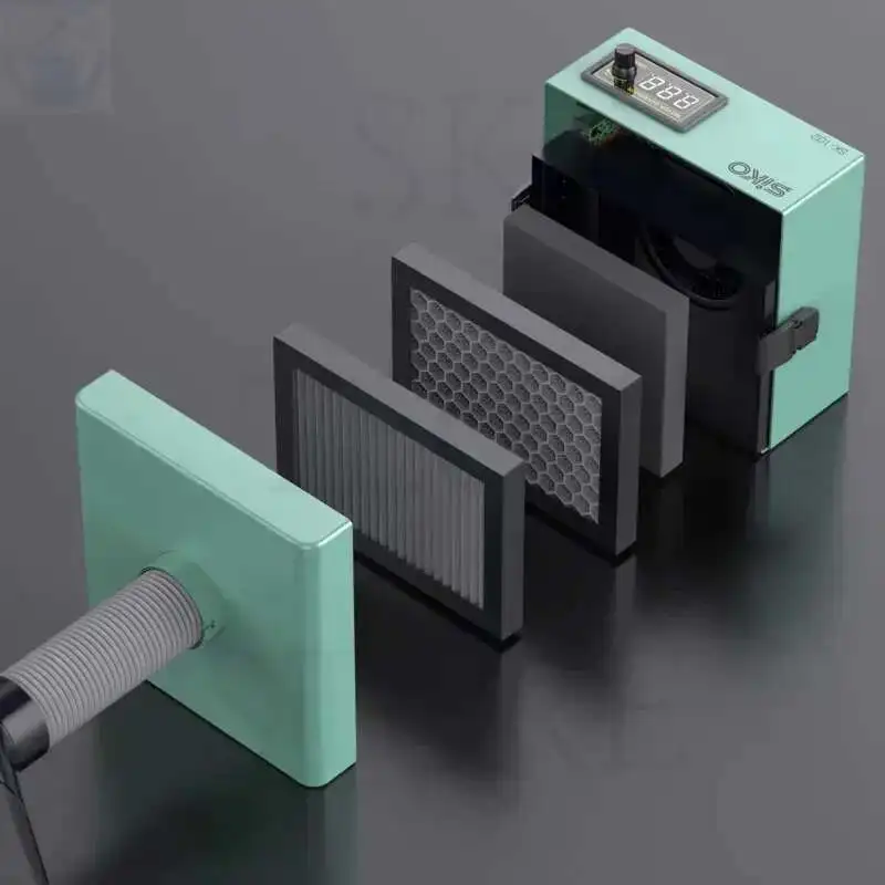 SIKO ปรับความเร็วบัดกรีควันหน้า ESD Fume Extractor พัดลมท่อท่อไอเสียพัดลมอัตโนมัติหัวเข็มขัดพัดลมระบายอากาศ