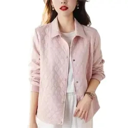 2024 New Spring Autumn Coat Tops Lightweight Women's Cotton Jackets Retro Artistic Diamond Grid Casual Shirt Jacket Female