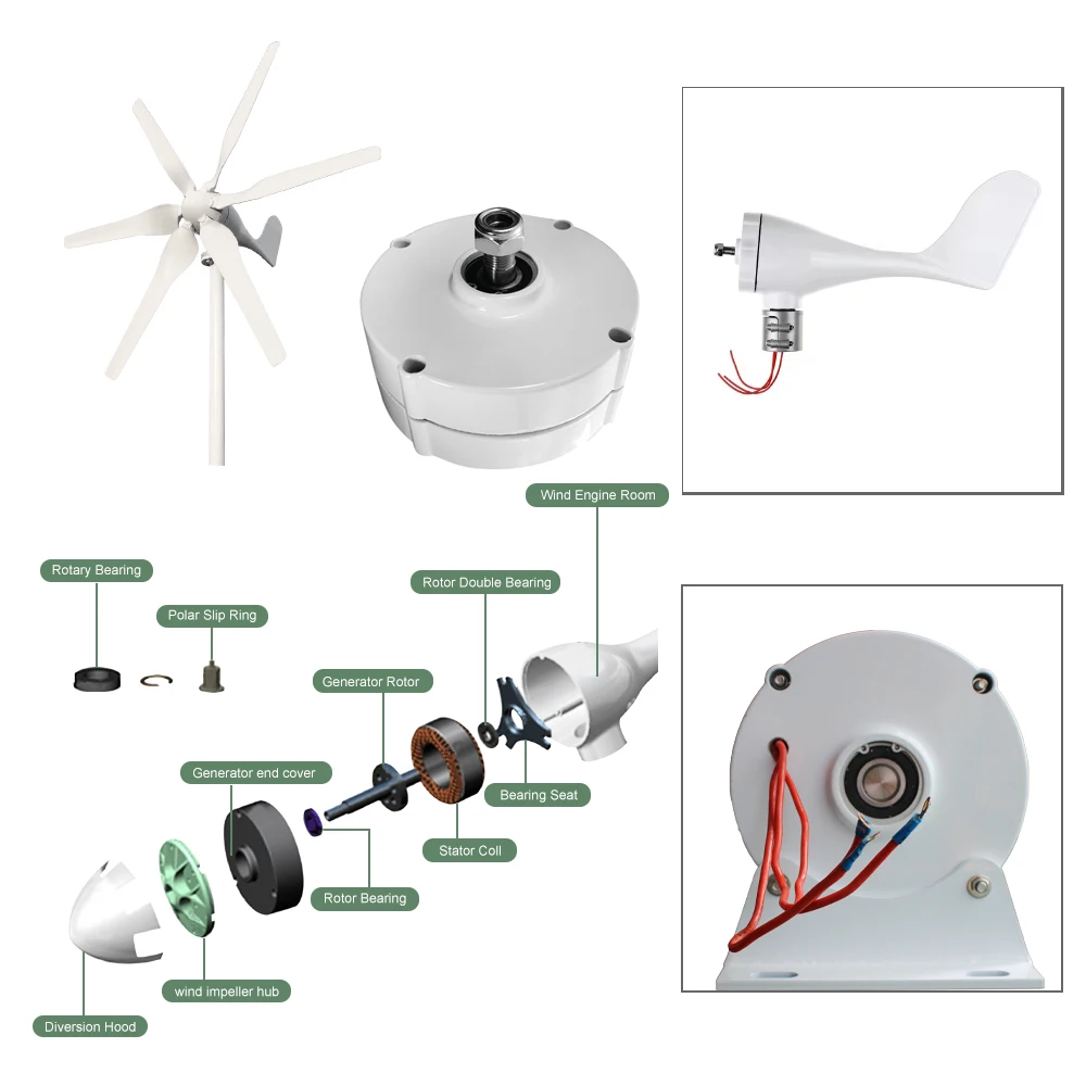 مولد مغناطيسي دائم بدون تروس توربينات منخفضة السرعة 500 وات 12 فولت 24 فولت للحفاظ على المياه وطاقة الرياح المنزلية 220 فولت #2
