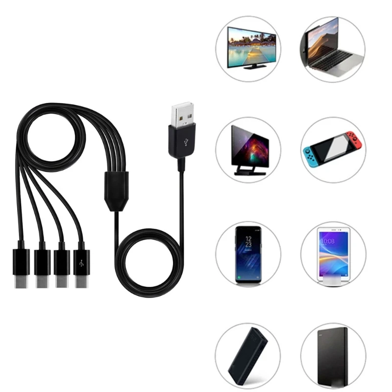 Multi Charging Cable 4 in 1 Multiple USB Fast Charge Cord with 4x Type C Port