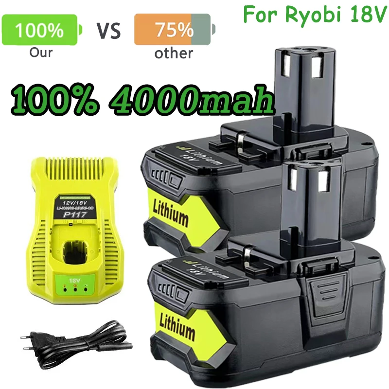 100% 4000mah For RYOBI 18V Battery P108 18V One + Plus Battery 18V Li-Lon Power Tools P104 P107 RB18L50 RB18L20 P108