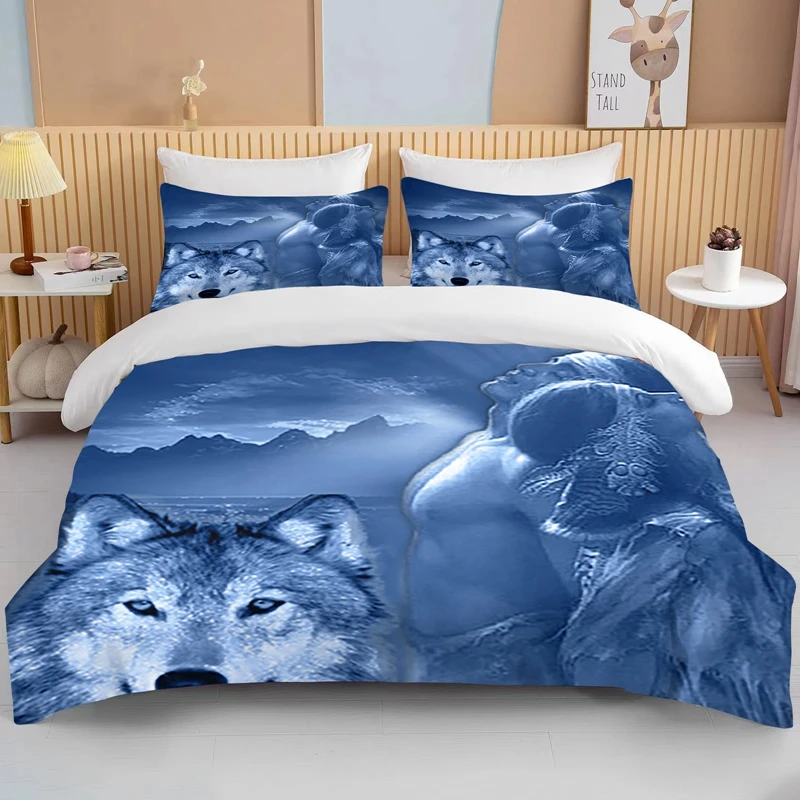 10 Sizes Exquisite Wolf Pattern King Size Double Bed Children's Bedding Microfiber Or Polyester Duvet Cover 3 Piece Set 3