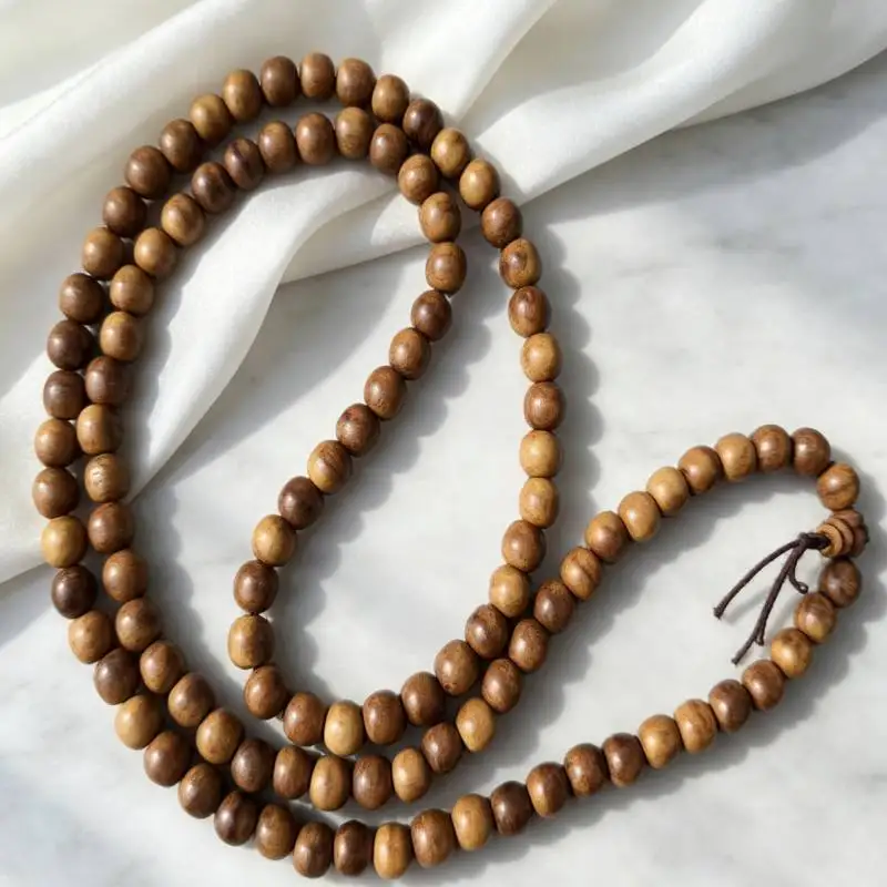 Chapelet de prière Mala artisanal en bois de rose véritable, 108 perles, bijoux en cristal de guérison