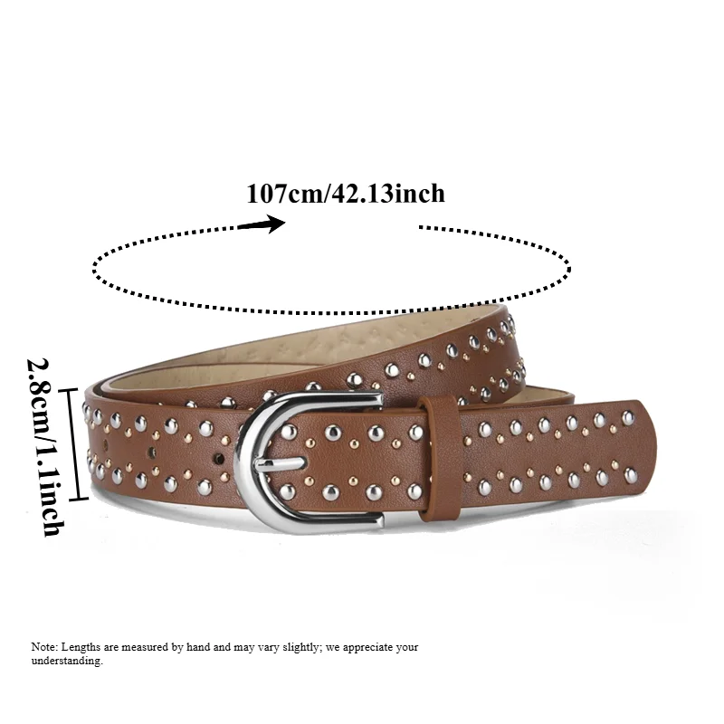 IF IFOND Fashion Beaded Studded Custom Western-Style Leather Belt Korean-Style Trendy Women’s Belt with Easy-to-Use Buckle