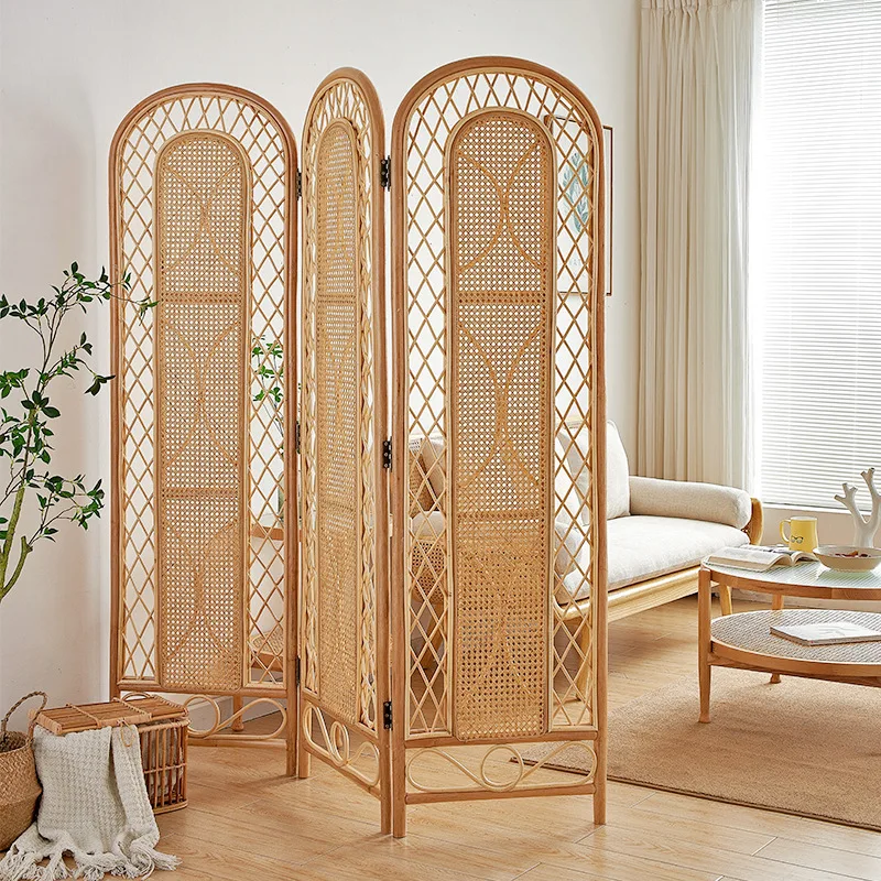 Three-Page Plant Rattan Screen for Living Room and Home Folding Screen,Style Homestay Hotel Handmade
