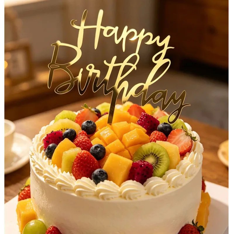 Einfacher Blauer Happy Birthday Tortendekoration Rosa Gold Hochwertiger Acryl-Kuchenaufsatz für Kinderpartys Dessert-Dekoration Babyparty-Geschenk