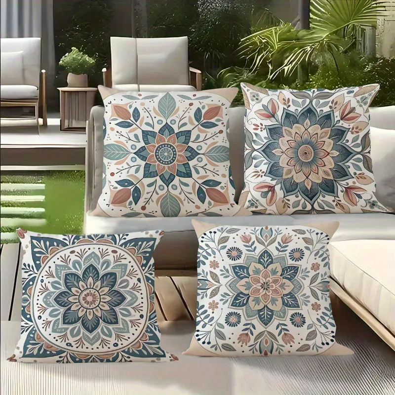

Ethnic Mandala Floral Pillow Cover Pattern Cushion Cover Single Sided for Sofa Living Room Bedroom Outdoor Home Decor Boho Style