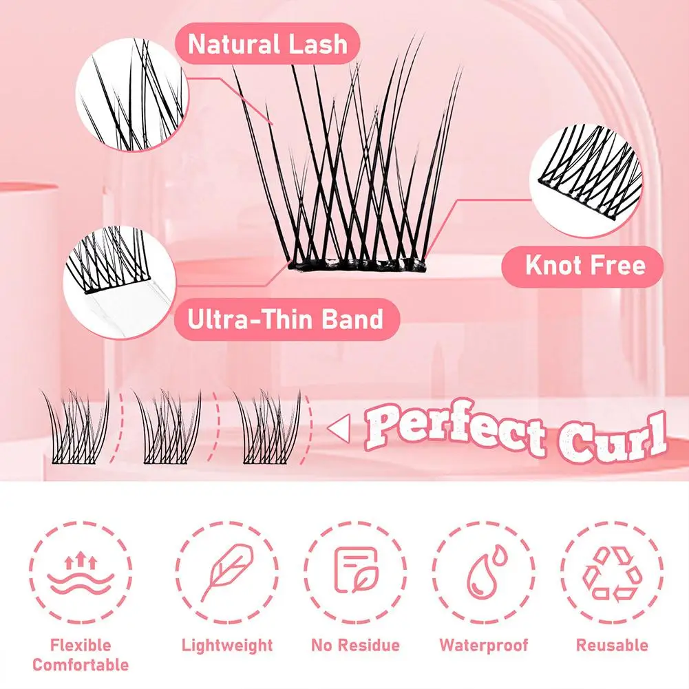 Cílios postiços sem cola, aparência natural, faça você mesmo, autoadesivo, cluster de cílios individuais, extensão de cílios, ferramentas de maquiagem