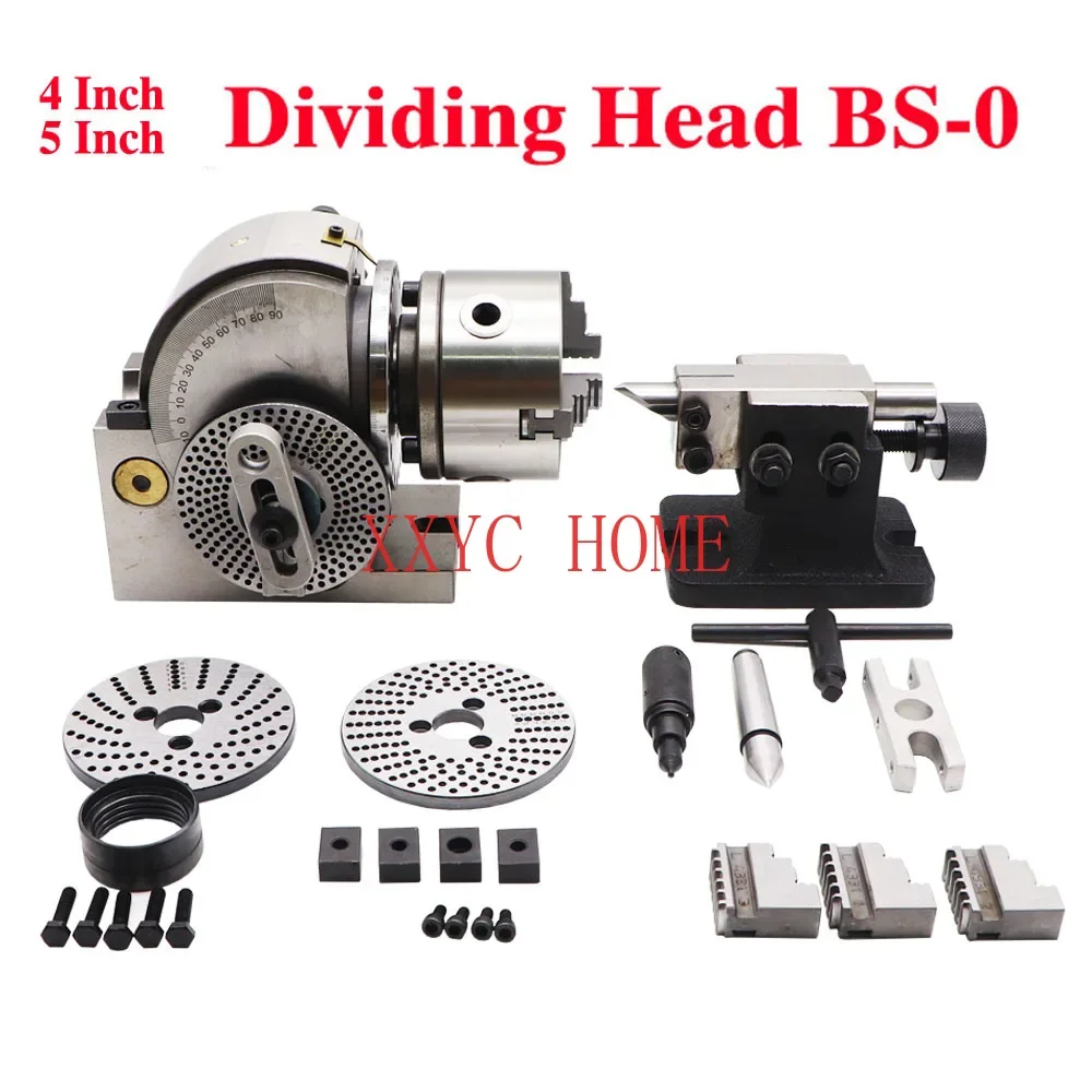 Universal CNC Dividing Head BS-0 4 / 5 Inch 4th Rotary Axis 100mm 125mm 3 Jaw Chuck Tailstock Center Height 100mm