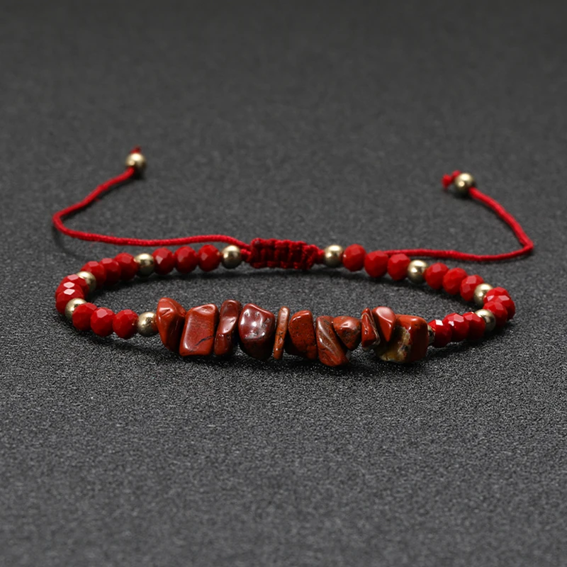 Irregular Green Aventurines Gravel Bracelets Natural Stone Amethysts Jasper Bracelets Women Adjustable Rope Braided Bracelets