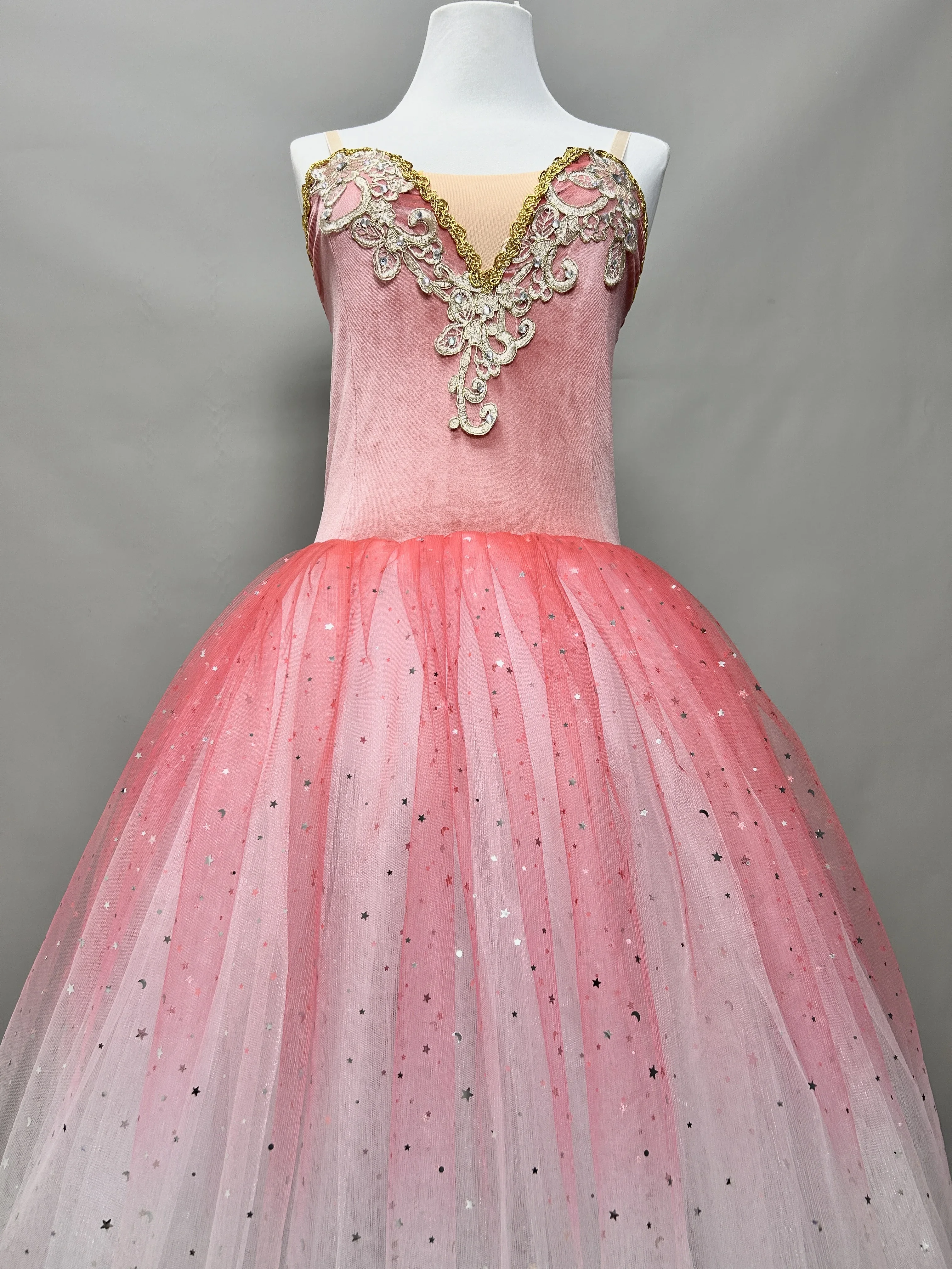 핑크 그라디언트 발레 드레스 스팽글 어린이 키즈 성인 긴 발레리나 드레스 여성 발레 의상 소녀 공연 투투 댄스 착용