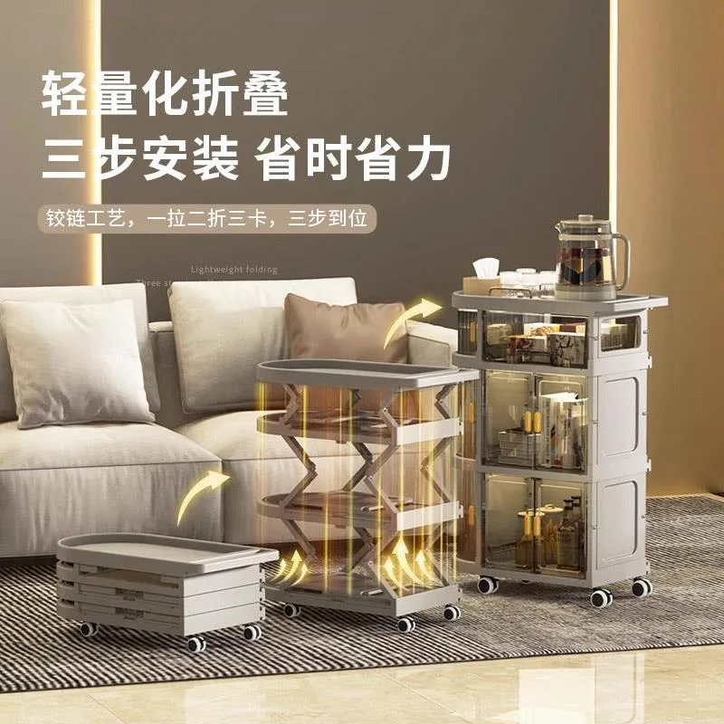 Snack storage cabinet foldable installation-free shelf trolley living room slit narrow slit mobile storage cabinet