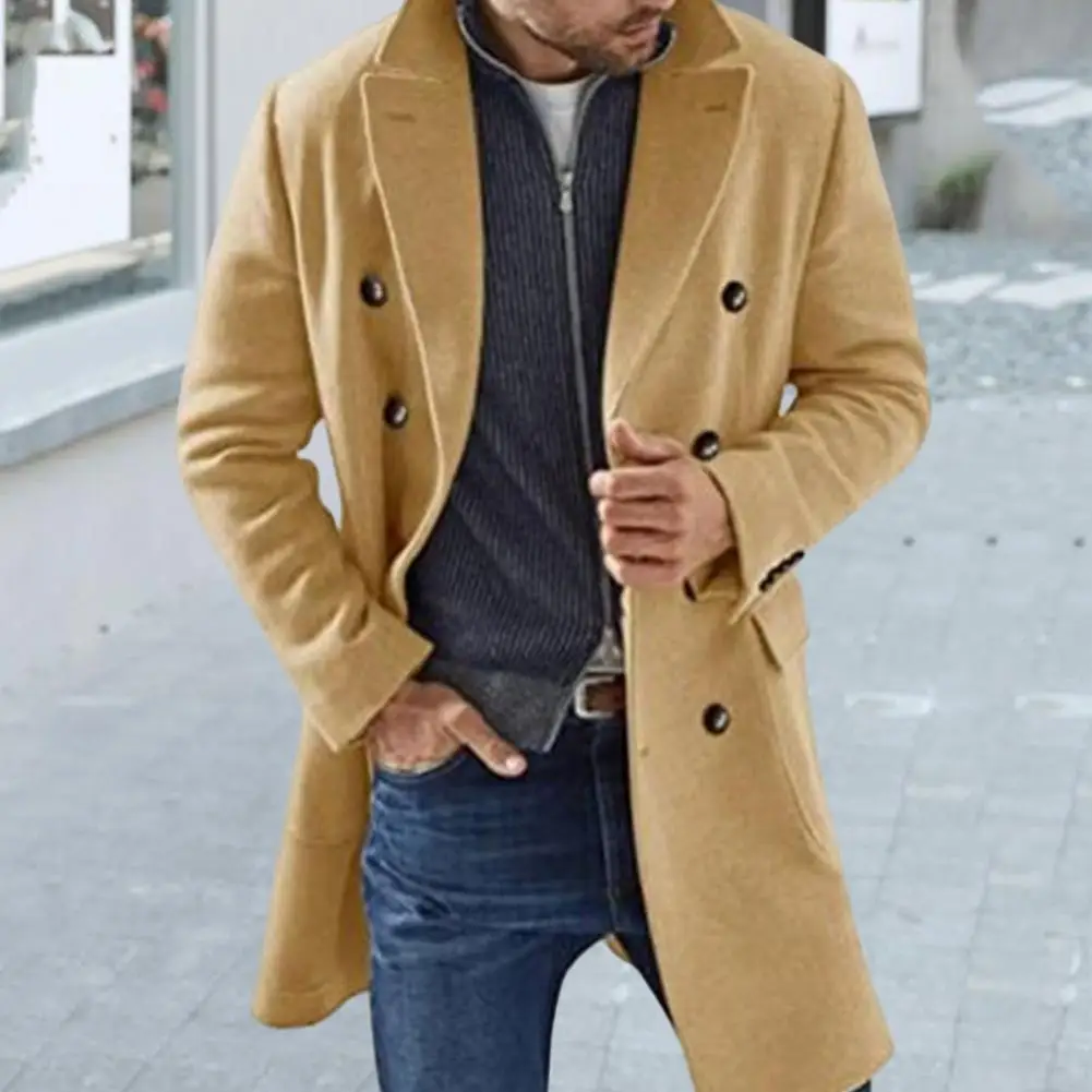 Coat for All Occasions Solid Color Coat Fashionable Lapel Collar Overcoat Versatile Warm Stylish Men's Jacket for Autumn Winter