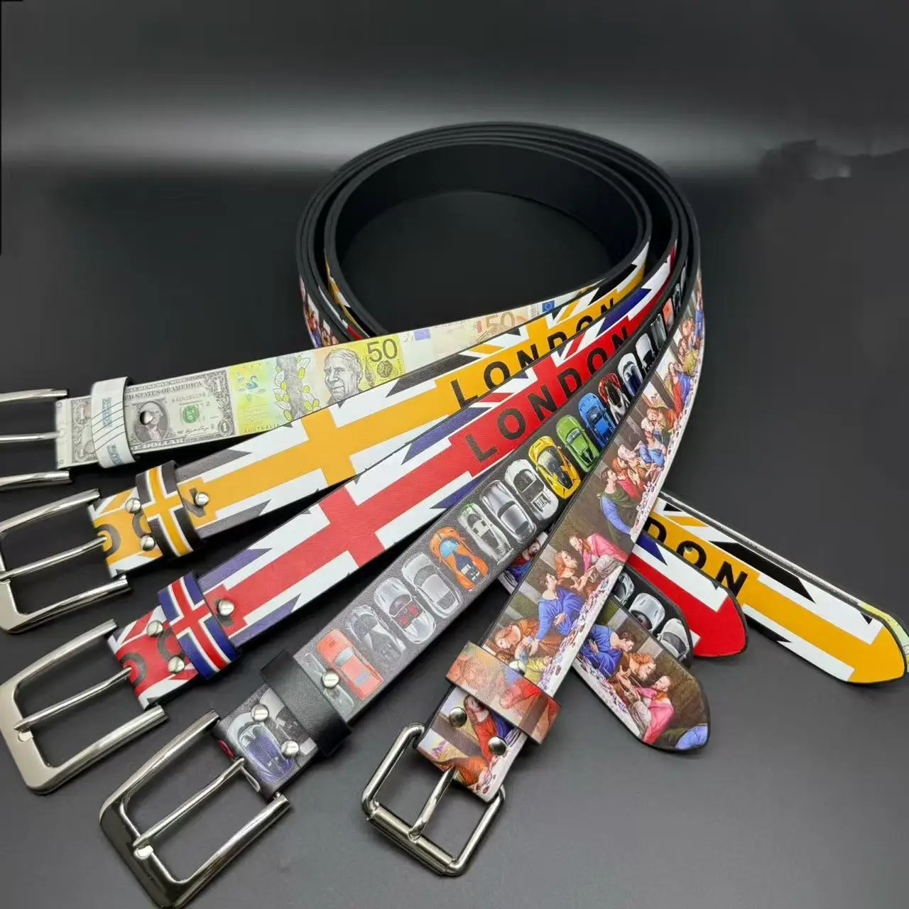 American Retro Fashion Brand Oil Painting Belt Graffiti Car Money High Street Belt Printed Men's and Women's Belt