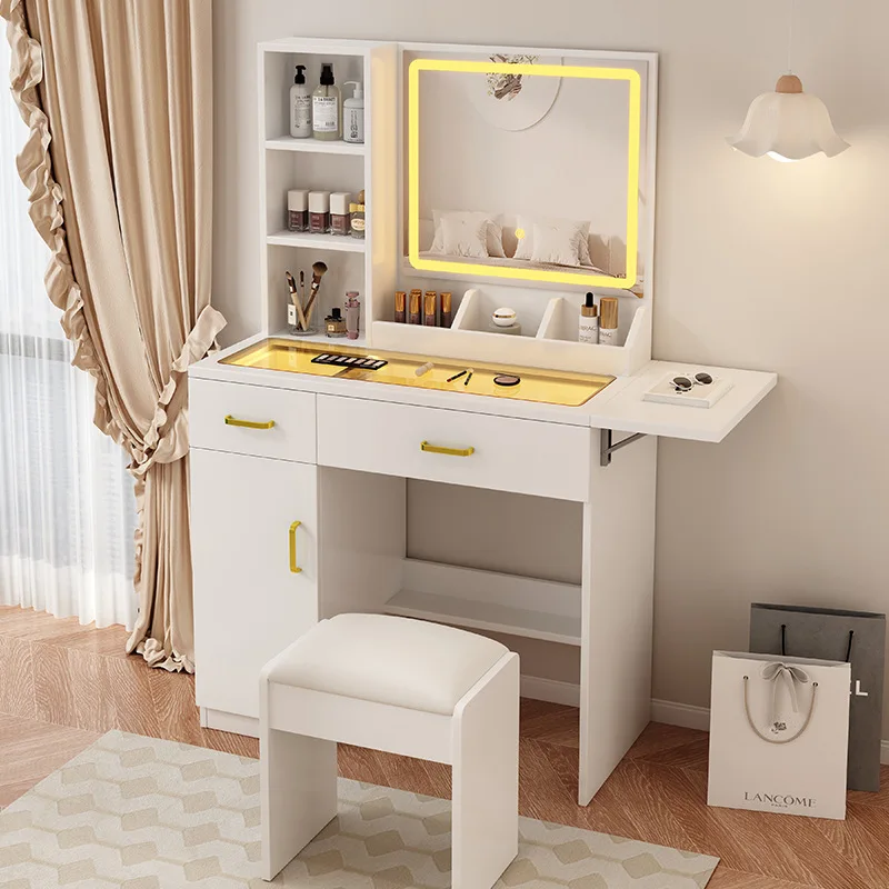 Modern Multi-Layer Dresser Vanity Table with Integrated Storage Cabinet Small Makeup Bedroom Bedside Table
