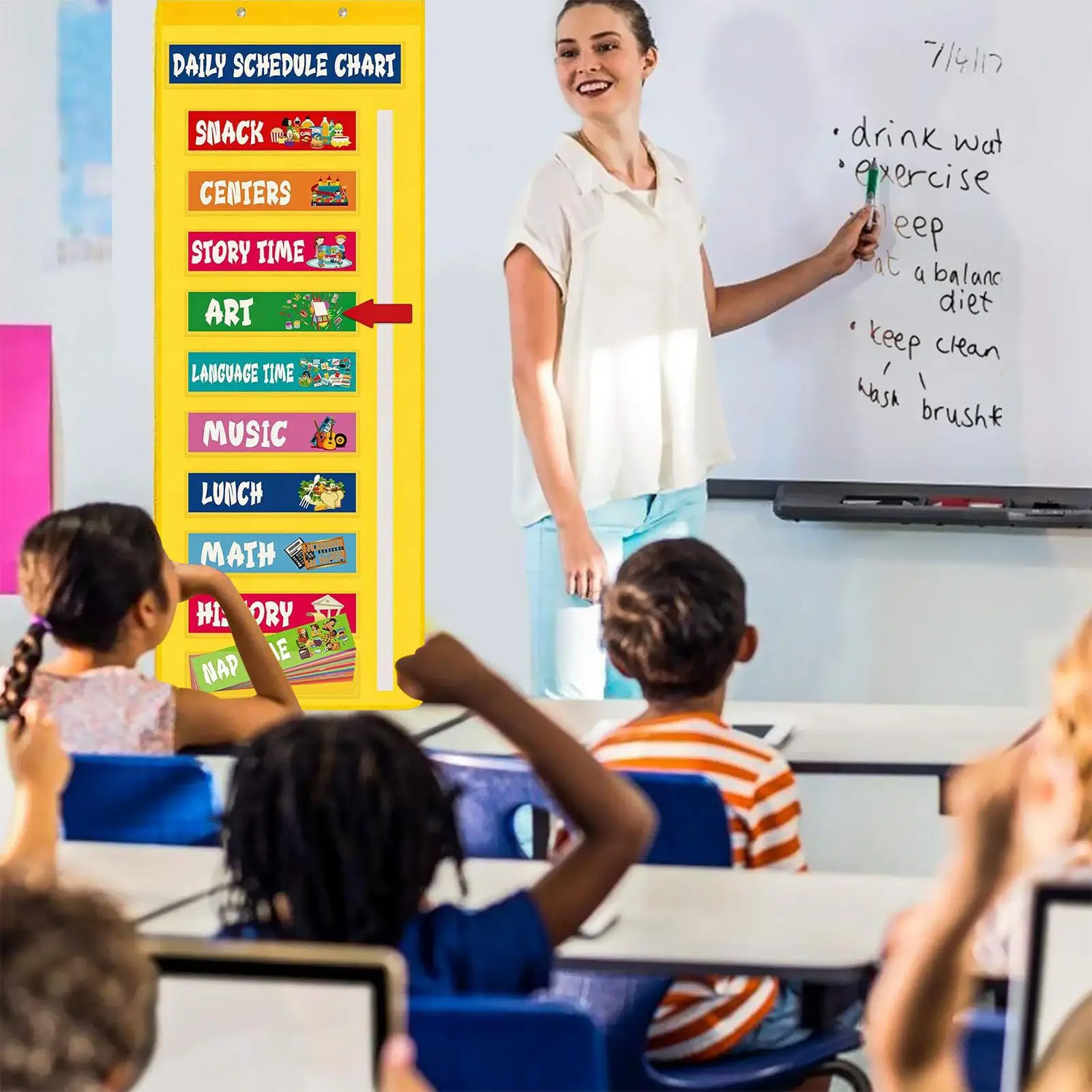 教室スケジュール ポケット チャート ビジュアル キッズ デイリー スケジュール カレンダー ビジュアル ティーチング ツール 学習用カレンダー オーガナイゼーション