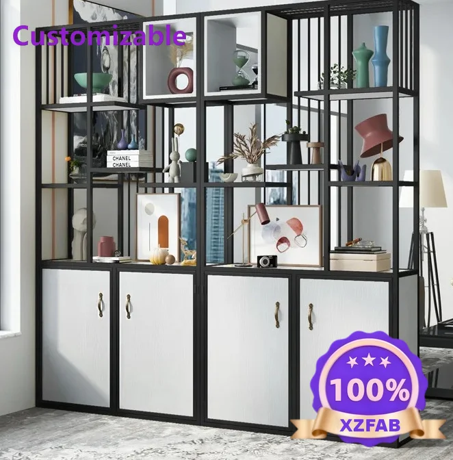 Factory Direct 2026 Living room office partition decoration wrought iron floor rack stainless steel bogu rack