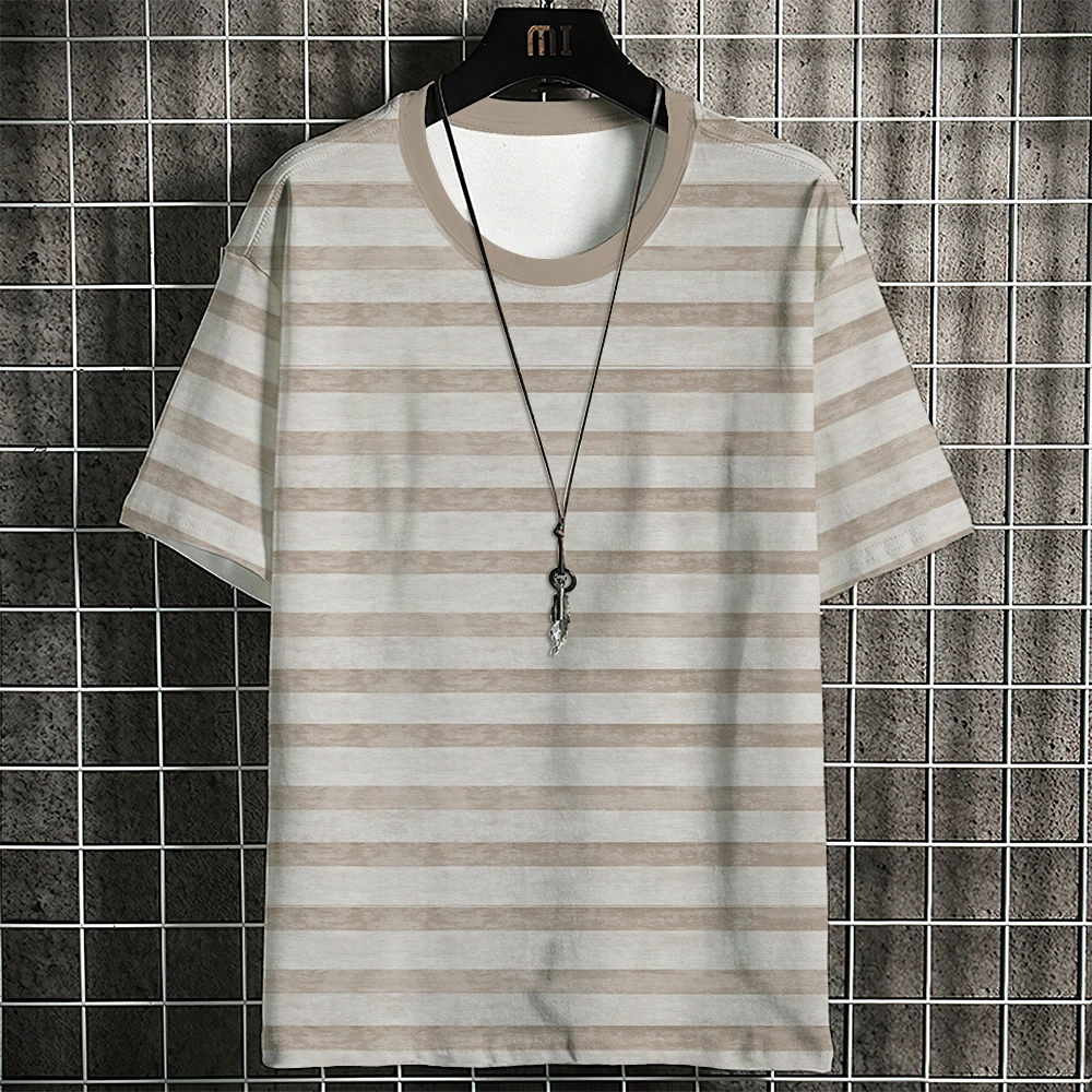 Fashion Men's T-shirt Stripe Pattern Classic Fashion Travel Casual Street Style Sweat-wick Quick-drying High-grade Short Sleeve