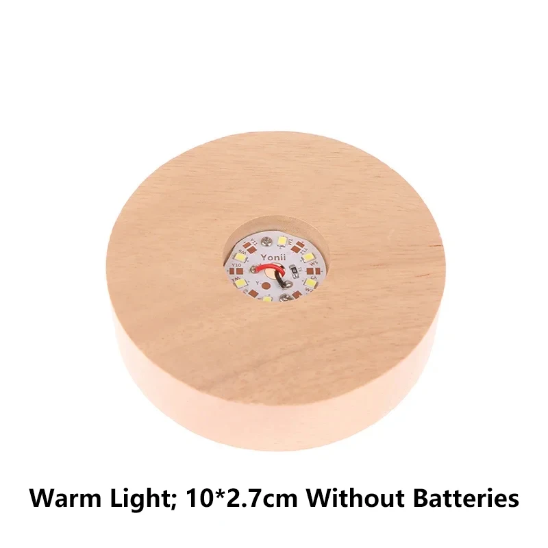 Werkt op batterijen 8/10 cm ronde houten LED-licht displaybasis standaardhouder staat nachtlampvoet kristalglas hars kunstornamenten