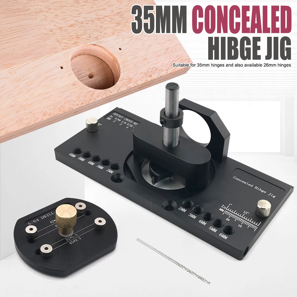 35mm Concealed Hinge Jig Kit Woodworking Hole Drilling Guide Locator Aluminum Alloy Cabinet Hinge Mounting Jig Puncher Template