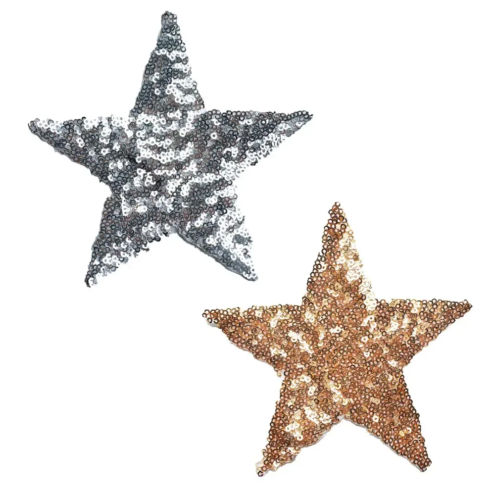 12CM Gold Silver Sequin Star Sew Iron On Patches Shining Embroidered Badges For Dress Jeans DIY Appliques Craft Decoration