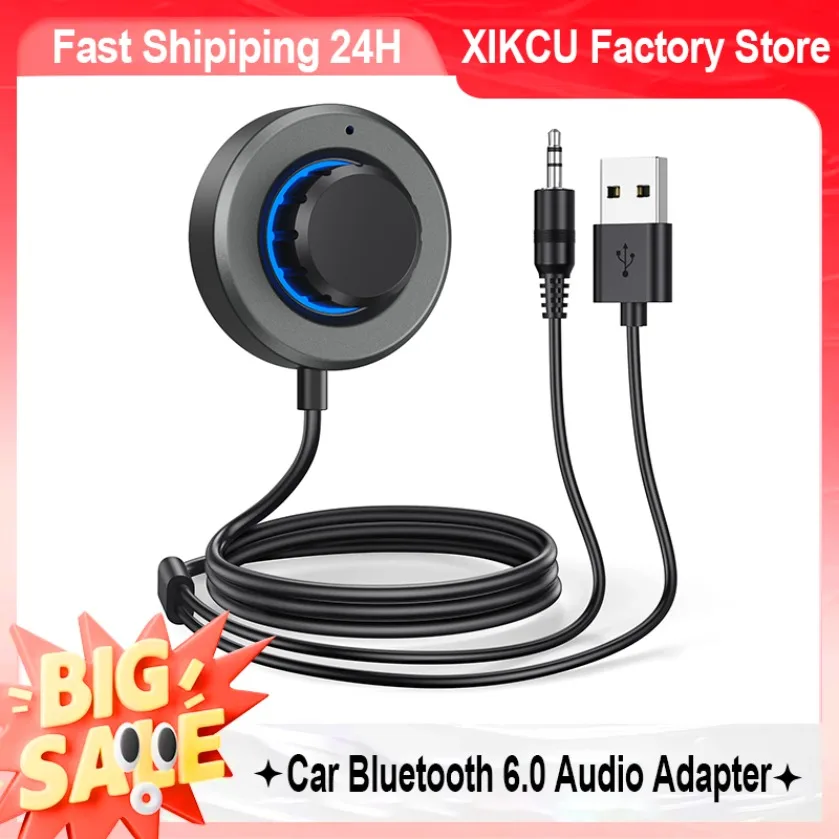 Bluetooth 6.0 Receiver Multifunctional Rotary Control Knob Volume Song Switch Play Pause Call Answer Wireless Car Music Adapter