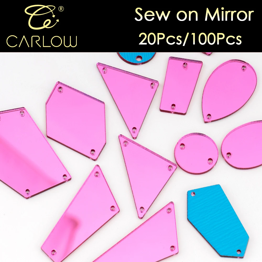 CARLOW Rose AAAAA Flat Back Sew On Mirror Stones Mix Shape Acrylic MIrror Rhinestones for Bags DIY JP-013