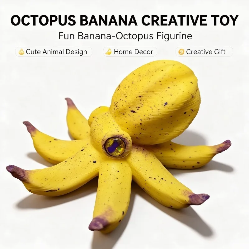 1pc Octopus Banana Soft Creative Toy, Novelty Banana-Octopus Resin Figurine, Cute Home Decor Ornament, Fun Desktop Display Gift