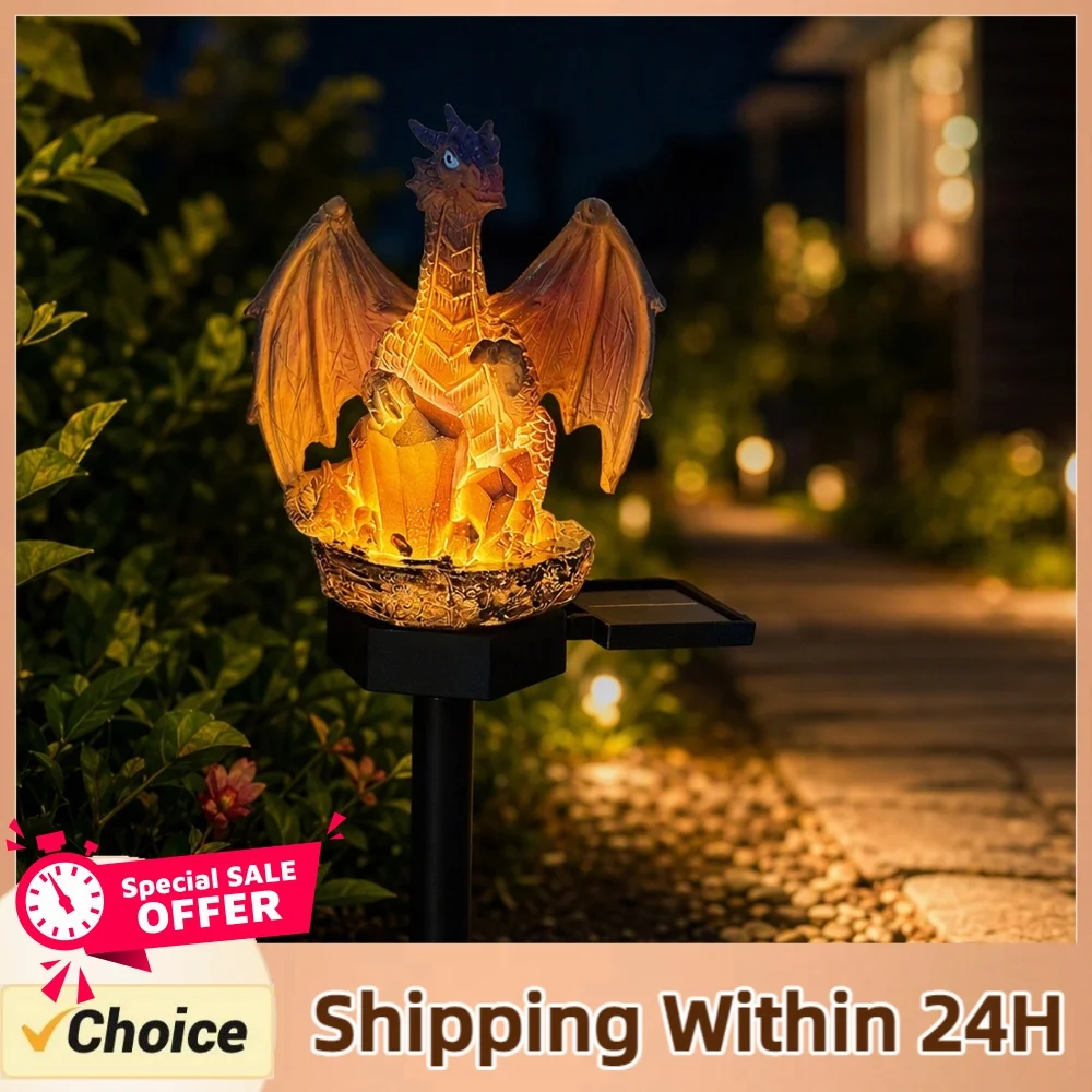 Solar Powered Fantasy Dragons LED Stakes Weatherproof Gothic Medieval Statue Lamp Multi-Purpose for Housewarming Fantasy Lovers