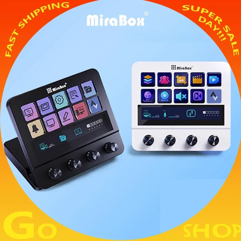 New Mirabox N4 Stream Deck Visual Macro Keyboard Adjustable Stand 10Keys Touch Strip Quad-Dial Interface Dual Usb-C & Usb-A Gift