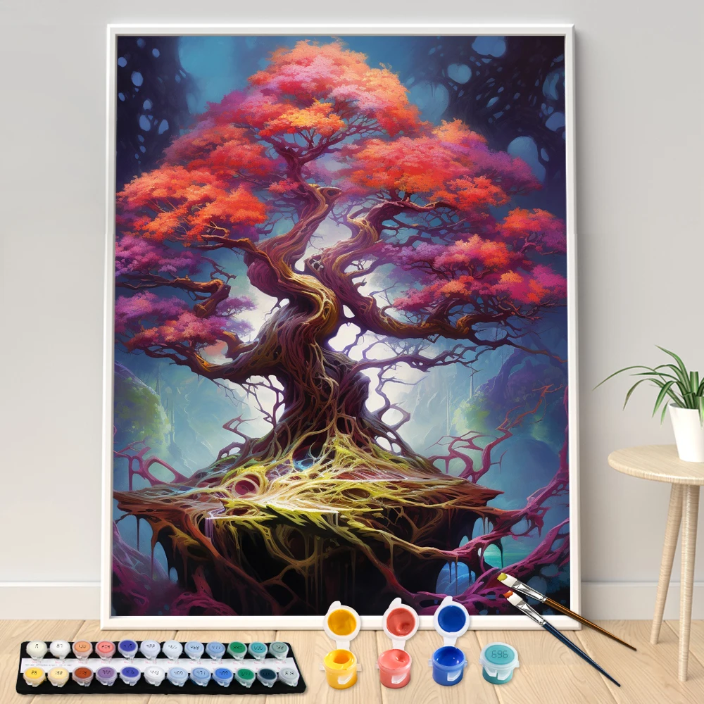 Hand Painting Big Tree On An Isolated Island Acrylic Painting By Numbers Kit DIY Artwork Canva Art GiftHome Decoration Gift