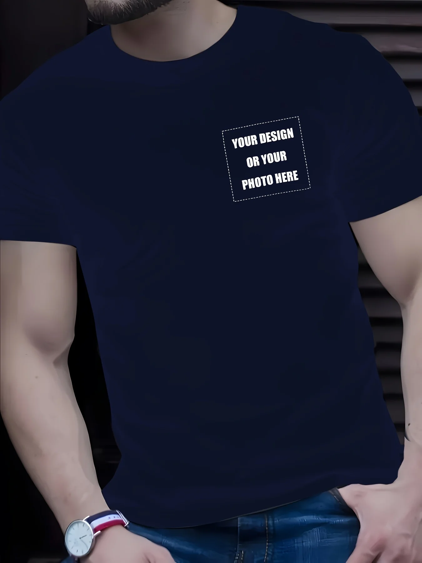 تي شيرت قابل للتخصيص من البوليستر الأسود القابل للتخصيص للرجال بأكمام قصيرة وتصميم شخصي أو طباعة الصور #3