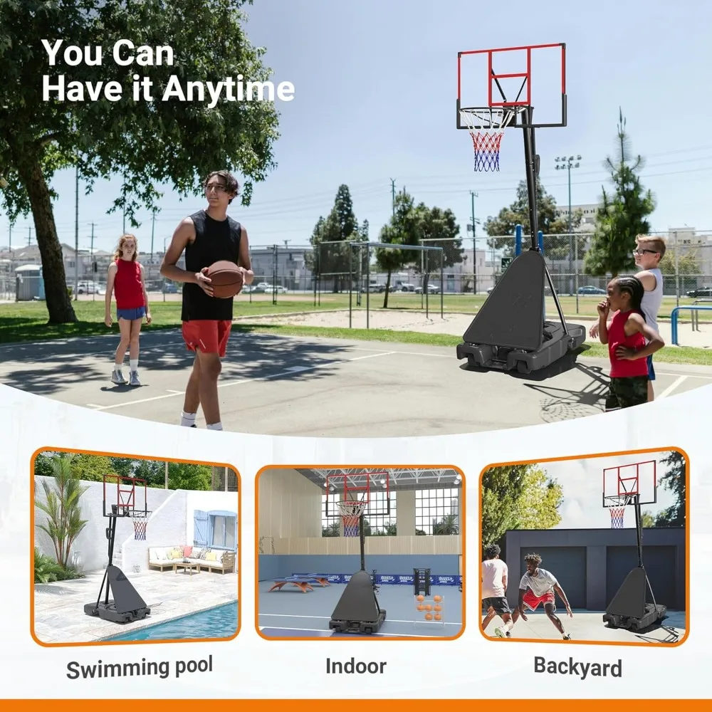 調節可能な屋内外兼用バスケットゴール 4.4～10フィート、耐衝撃性45インチバックボードとバスケットボール付き