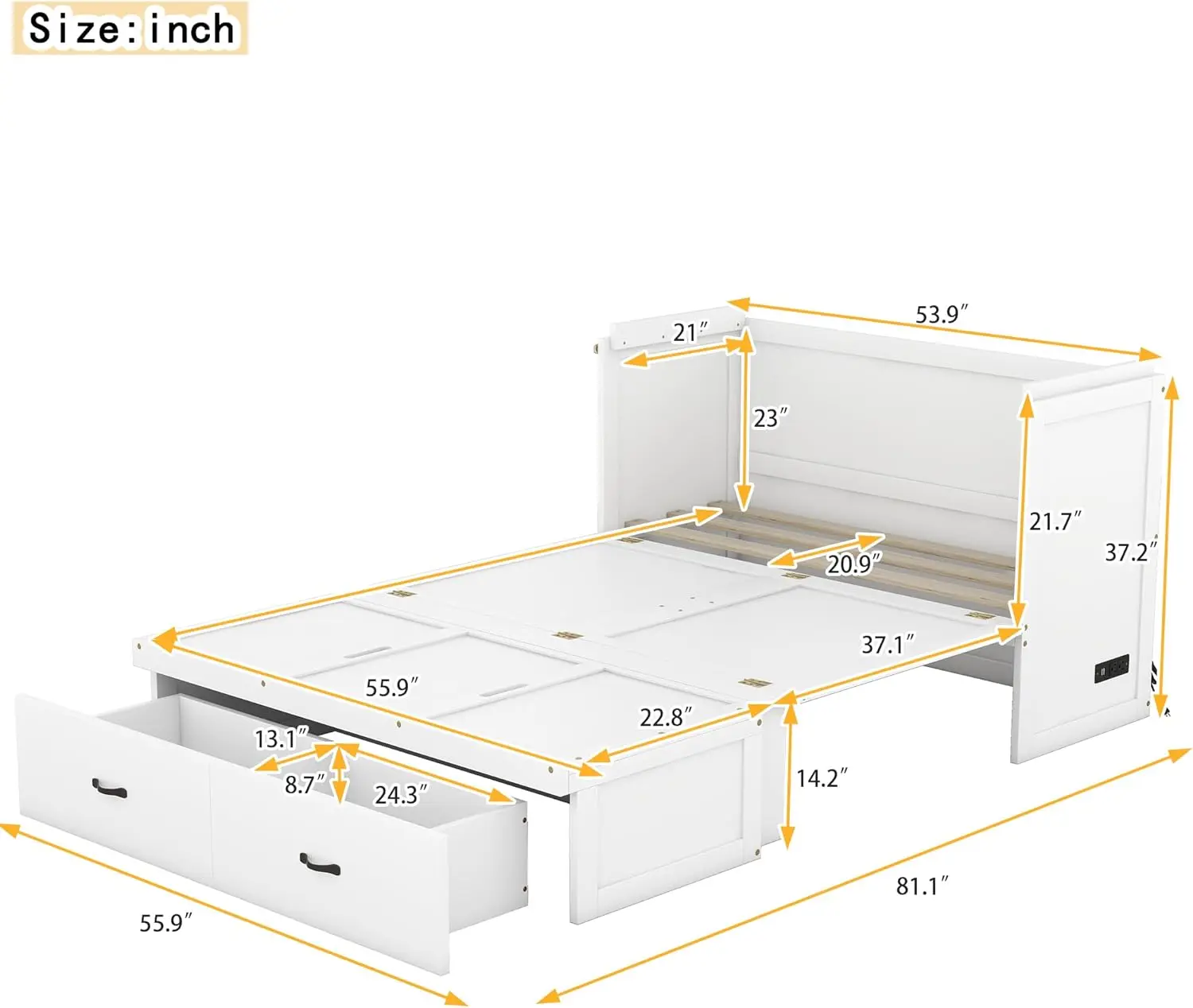 

Full Size Murphy Bed with Built-in USB Port & Storage Drawer, Wooden Foldable Platform BedFrame for Small Spaces