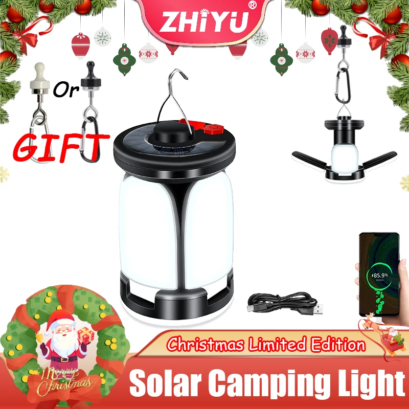 High Power Solar LED Camping Lantern USB Rechargeable 1000LM Emergency Power Bank Foldable 6 Light Modes for Camping Fishing