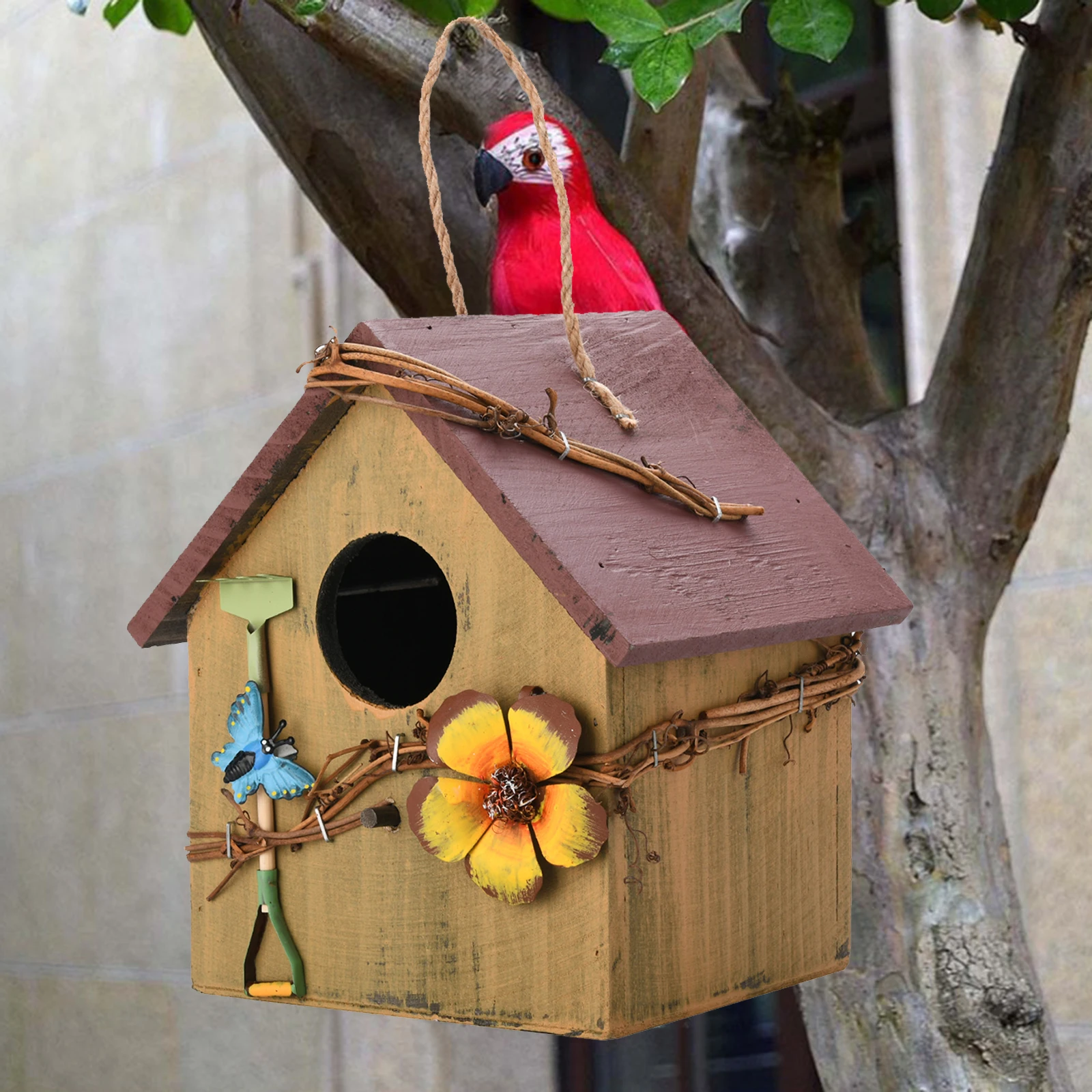 New Wooden Bird House Bird Nest Courtyard Garden Villa Balcony Wall Hanging Garden Decoration