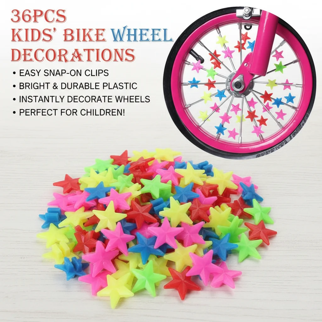 

36pcs Kids Bike Spoke Clips Colorful Star Bicycle Wheel Decoration Beads Children Cycle Accessories Cute Spoke Ornaments Gift